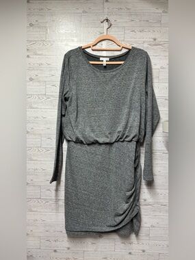 Leith Gray Long-Sleeve Blouson Knit Dress